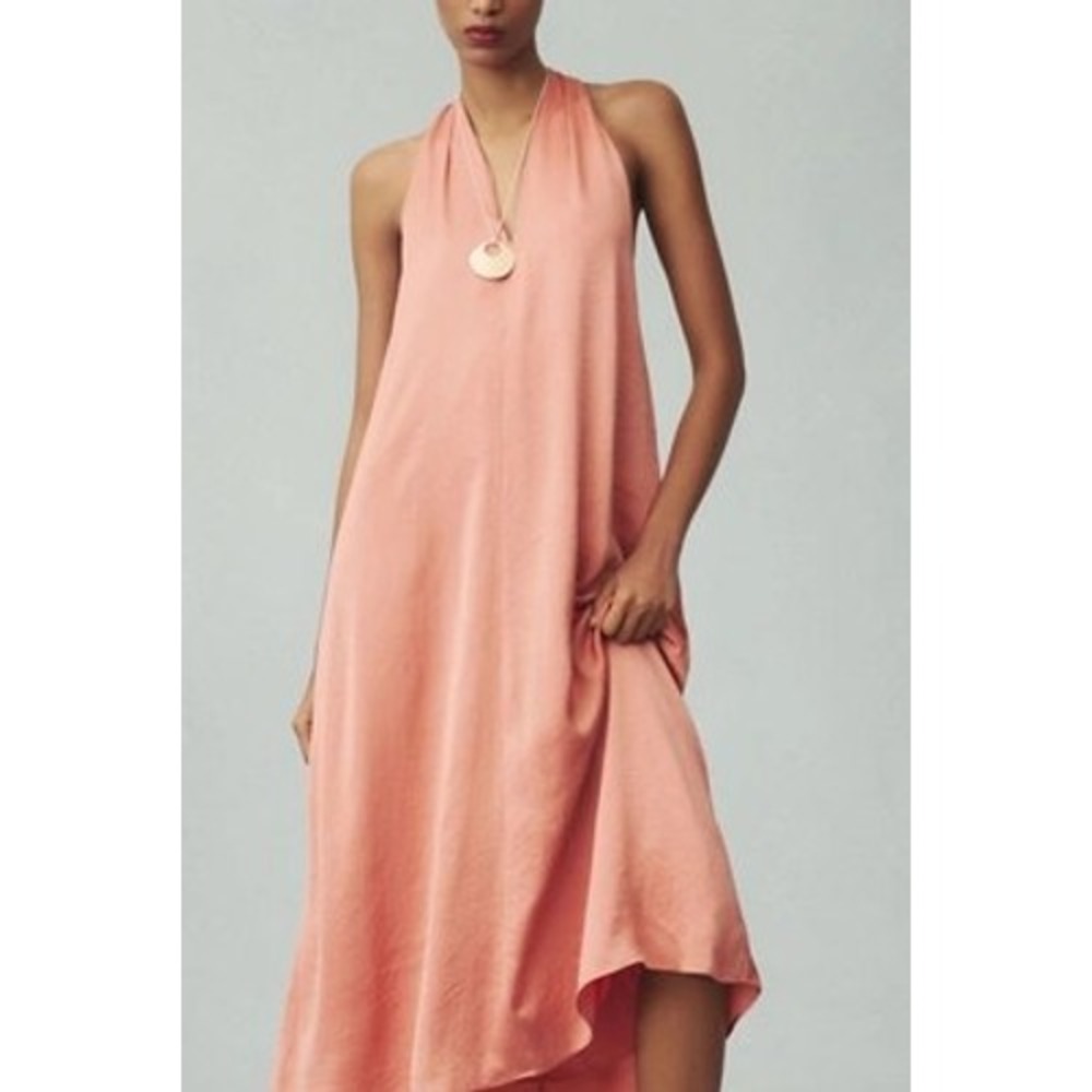 Anthropologie Coral Pink Halter V-Neck Midi Dress OB2006674 Small